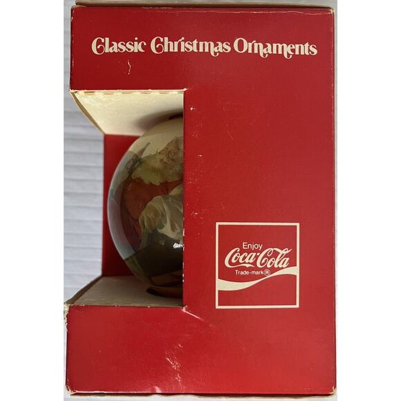 Vintage 1984 Classic Christmas Ornaments Glass Ball Santa Drinking Coca Cola - Picture 4 of 6